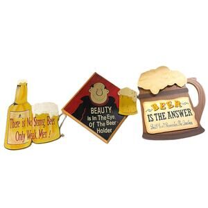 Vintage Style Beer Bar Wall Signs – 3-Piece Wood Mancave / Kitchen Decor Set